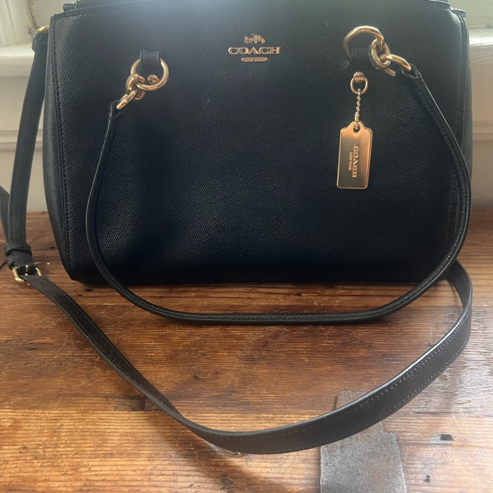 Coach Black Shoulder Bag with Gold Accents